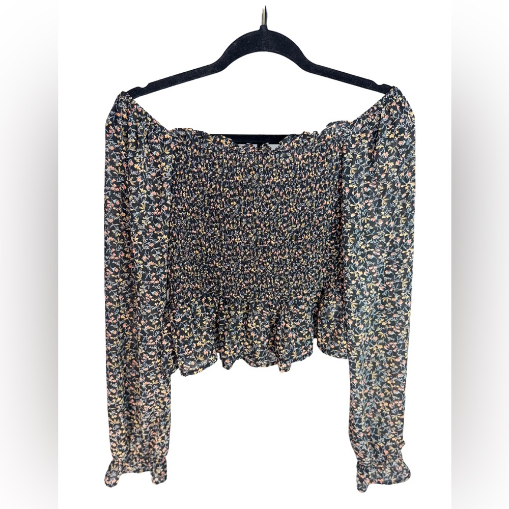 Beyond the Radar Smocked Floral Peplum Blouse – Size M
